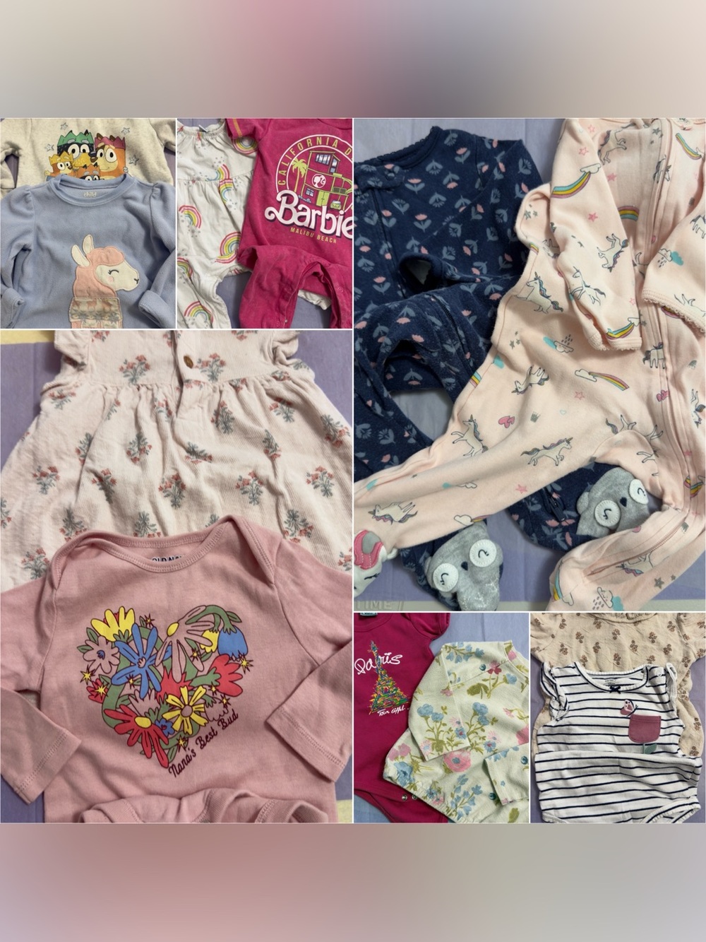 Mixed Girls' clothes Bundle - Pink, Navy, Cream, Floral & Unicorn Prints